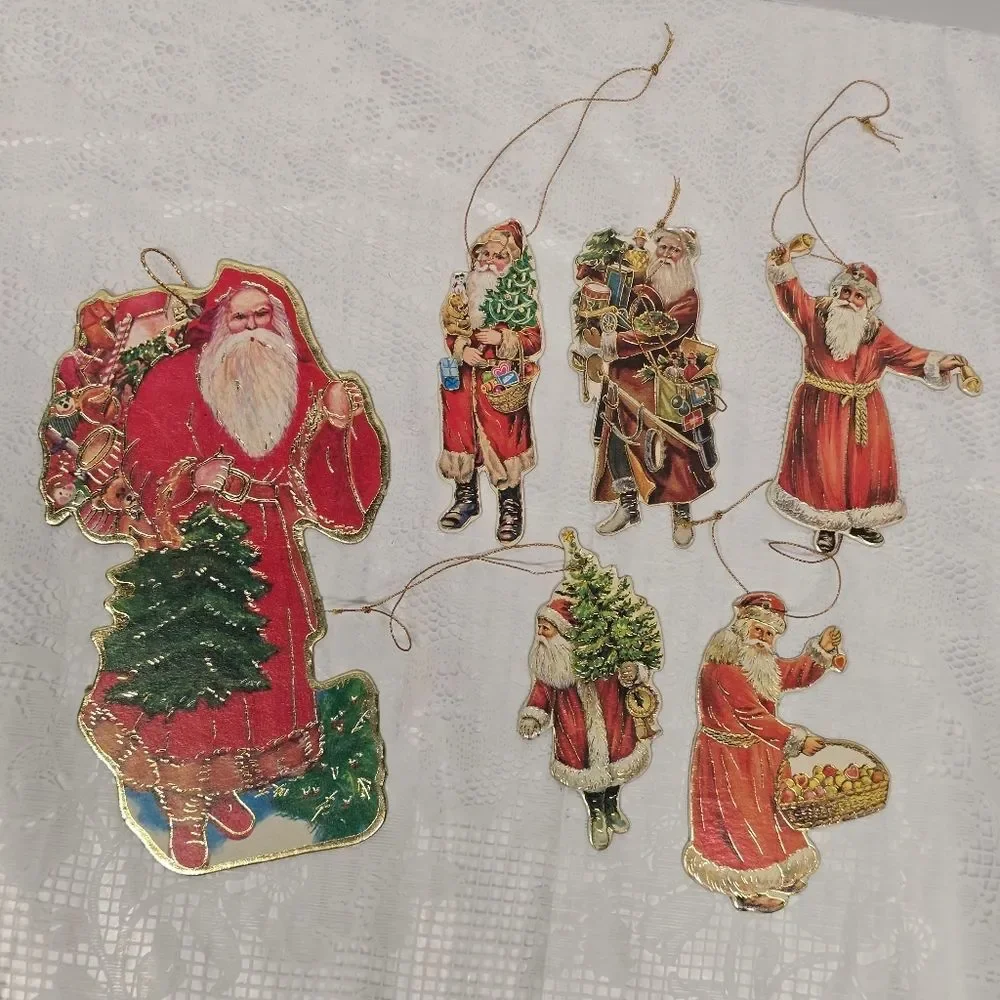 Vintage 1980 Die Cut Santa And Angel Christmas Ornaments By Merrimack, Eve, Etc